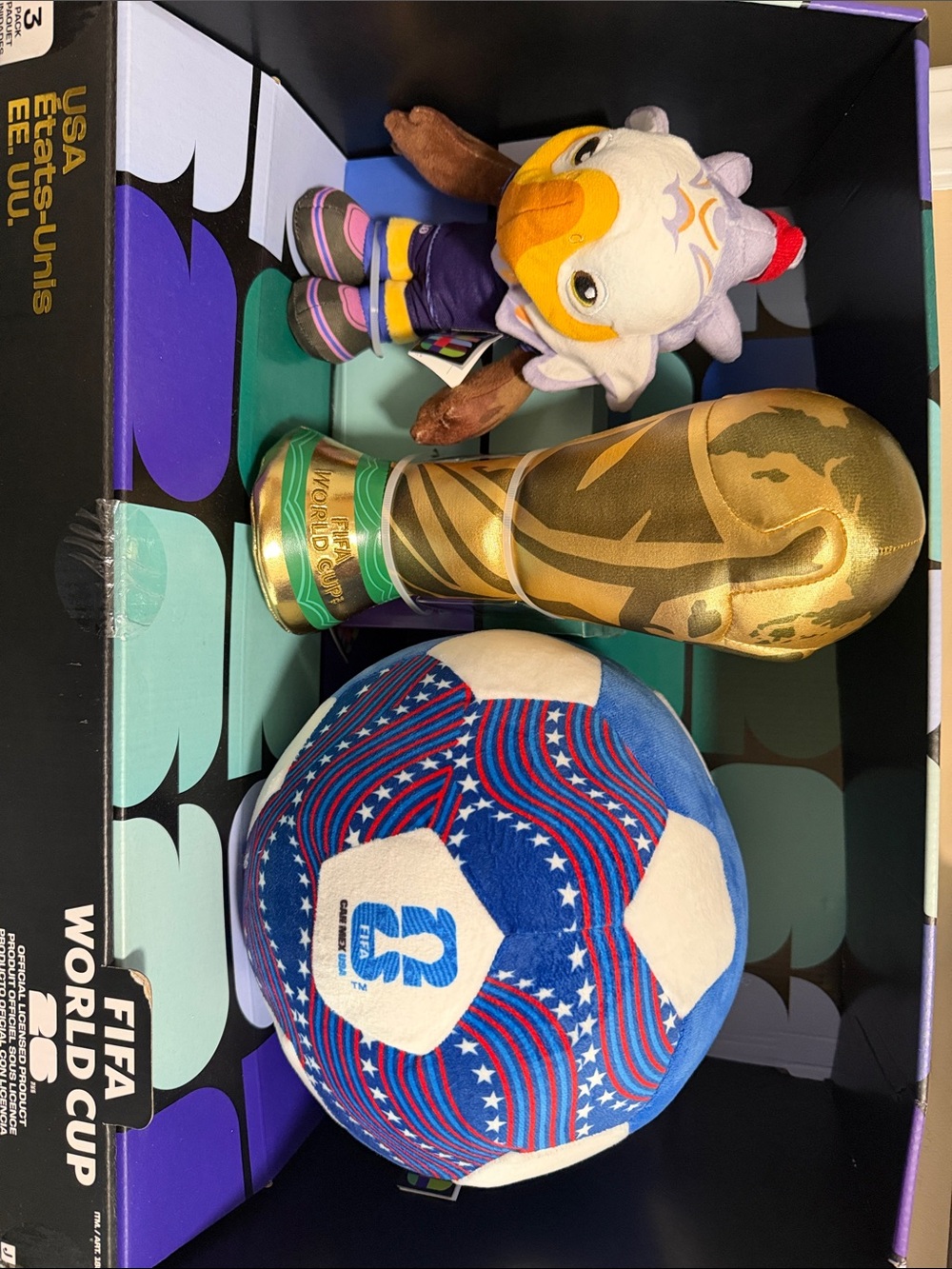 FIFA World Cup 26 USA 3-Pack Plush Set Jazwares Trophy Mascot Soccer Ball New
